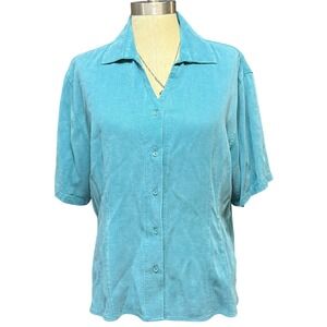 Tianello XL Suzy Teal Blue Buttoned Top Coastal Lagenlook Sustainable Coastal